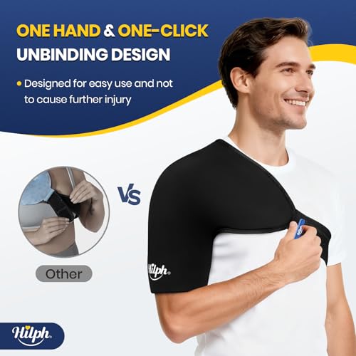 Hilph 3D Double-Layer Gel Shoulder Ice Pack Wrap Rotator Cuff Cold Therapy | Reusable Flexible Shuolder Ice Sleeve for Surgery Recovery, Muscle Relaxation & Swelling, Easy to Wear & Adjustable, Large - size: Large