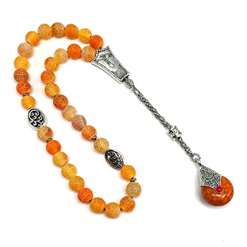 -Gentle Men Collection- Prayer Beads-Worry Beads-Tesbih-Tasbih-Tasbeeh-Misbaha-Masbaha-Subha-Sebha-Rosary (Natural Weathered Dark Orange Agate -8 mm 33 Beads-) - color: Natural Weathered Dark Orange Agate -8 mm 33 beads-