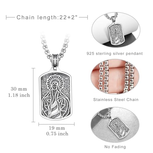 Western Catus/Knights Templar/St Michael/Santa Muerte/Praying Hand/Spartan/Virgin Mary/Tetragrammaton/Wrestlers/Allah Necklace Sterling Silver Dog Tag Necklace Christian Jewelry Gifts for Men - style: Virgin Mary