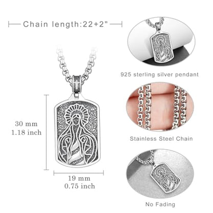 Western Catus/Knights Templar/St Michael/Santa Muerte/Praying Hand/Spartan/Virgin Mary/Tetragrammaton/Wrestlers/Allah Necklace Sterling Silver Dog Tag Necklace Christian Jewelry Gifts for Men - style: Virgin Mary