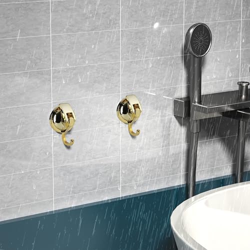Heavy Duty Vacuum Suction Cup Hooks, Gold Plated Polished Super Suction for Kitchen Bathroom, 2 Pack - color: Gold