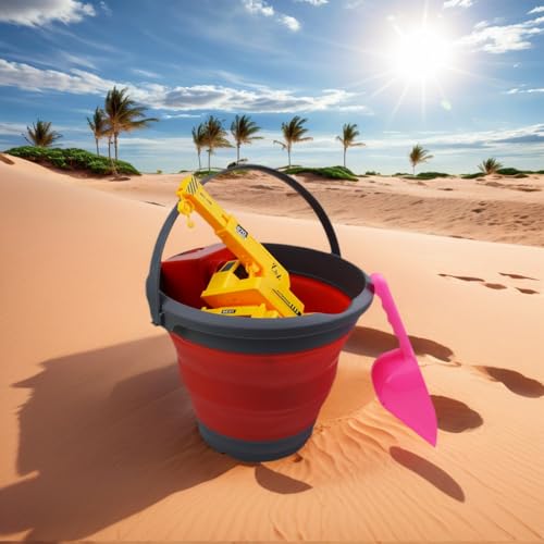 SAMMART 5.5L (1.4 Gallon) Collapsible Plastic Bucket - Foldable Round Tub - Portable Fishing Water Pail - Space Saving Outdoor Waterpot (Grey/Crimson (Set of 2)) - color: Grey/Crimson (Set of 2)