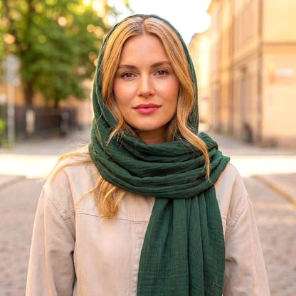 Geyoga 6 Pcs Women Scarf Shawl Hijab Scarves Cotton Crinkle Hijab for Women Blend Shawl Crinkle Wrap Head for Seasons - color: Dark Green