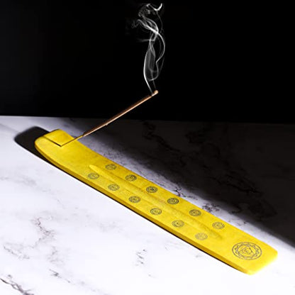 Bless-International Traditional-Handmade-Burner Wooden-Incense-Stick-Holder Ash-Catcher-Stand for-Aromatherapy-Meditation-Yoga (Positivity Yellow) 10 Inches, Pack of 2 - color: Positivity Yellow,10 Inch, size: Two Holders
