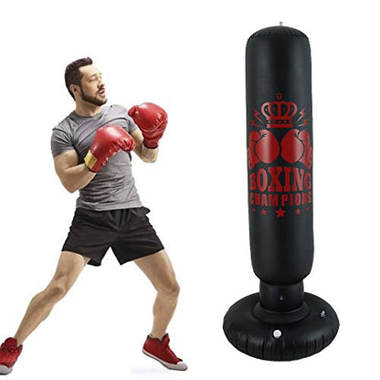 PVC Heavy Training Boxing Bag with Tumbler Design, 63 Inch Tall Inflatable Punching Bag for Adults and Kids for Home Gym Outdoor Exercise