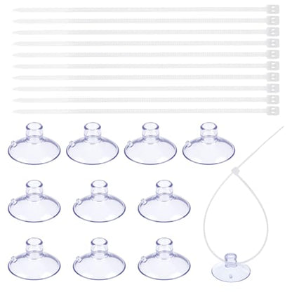 10 Pcs 25mm Aquarium Suction Cups & 20 Pcs Adjustable Zip Ties, Small Suction Cups for Fish Tank Plant Holder Air Tubes Moss Shrimp Nests Reptile Hammocks