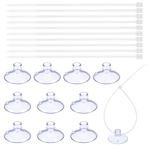 10 Pcs 25mm Aquarium Suction Cups & 20 Pcs Adjustable Zip Ties, Small Suction Cups for Fish Tank Plant Holder Air Tubes Moss Shrimp Nests Reptile Hammocks