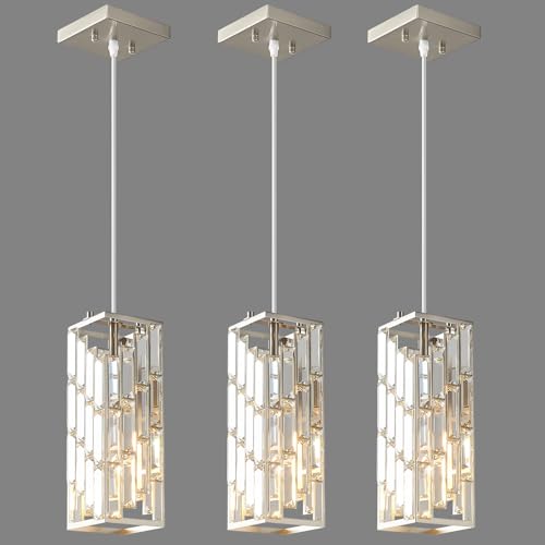 Brushed Nickel Pendant Lighting Modern Pendant Light, Mini Crystal Chandeliers, Adjustable Pendant Light Fixture for Kitchen Island Dinning Room Bedroom (3 Pack) - color: Nickel, size: 3-Pack