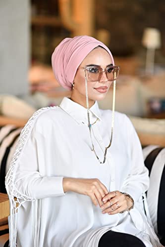 para life Dubai Turbans for Women, Breathable Instant Turban|Std Size Stretchable Cotton|Hijab Cap&Undercap - color: Powder