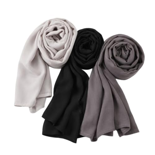 3PC Premium Modal Lightweight Hijab, Fashion Soft Head Scarf Shawl Wraps for Muslim Women Daily Wear - color: Series 3-black/Charcoal Grey/Light Grey