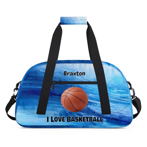 Custom Name Sports Basketball Bag Boys, Watercolor Blue Geometric | Personalized Named Practice Travel Overnight Training Bag - color: Color 14