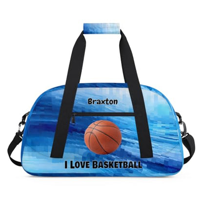 Custom Name Sports Basketball Bag Boys, Watercolor Blue Geometric | Personalized Named Practice Travel Overnight Training Bag - color: Color 14