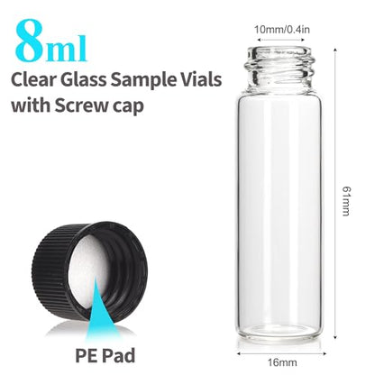 BIGLEE 100PCS 8ML Clear Small Glass Vials with Screw Caps - color: Clear, size: 8ML-100PCS