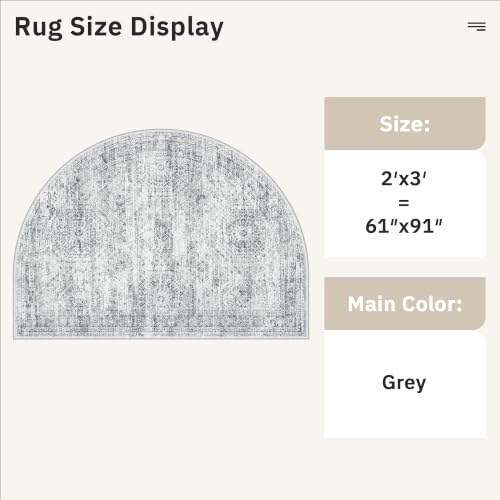 Soalmost Washable Half Circle Round Rug 2x3 Grey, Small Half Moon Rug Entry - color: Grey, size: 2' x 3' (Semicircular)