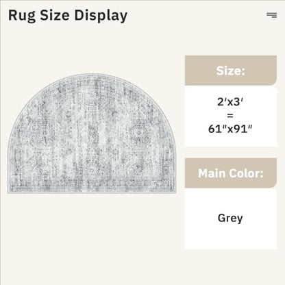 Soalmost Washable Half Circle Round Rug 2x3 Grey, Small Half Moon Rug Entry - color: Grey, size: 2' x 3' (Semicircular)
