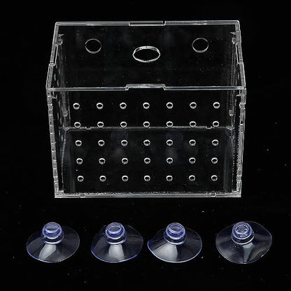 Fish Breeder Box, Aquarium Fish Breeding Box with Suction Cups, High Transparency Acrylic Hatchery Incubator Tank for Baby Fish Shrimp Clownfish Isolation and Rearing (9 * 6 * 7CM) - size: 9*6*7CM