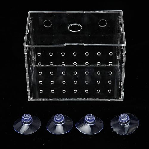 Fish Breeder Box, Aquarium Fish Breeding Box with Suction Cups, High Transparency Acrylic Hatchery Incubator Tank for Baby Fish Shrimp Clownfish Isolation and Rearing (9 * 6 * 7CM) - size: 9*6*7CM