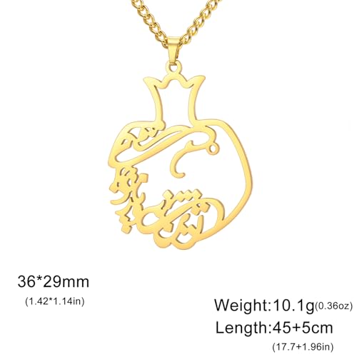 Pomegranate Arabic Calligraphy Necklace Islamic Blessing Love Hope Pendant Persian Muslim Amulet Religious Jewelry Gift for Women - color: Bismillah gold