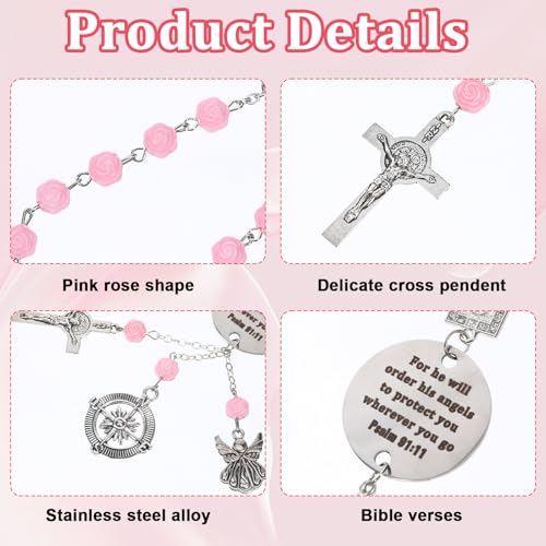 Car Rosary Rosary for Car Cross for Cars Mirror Hanging Cross for Cars Charm Psalm 91: 11 Bible Verse for Rearview Mirrors Religious Gifts Driver Mini Cute Accessories Gift for Women