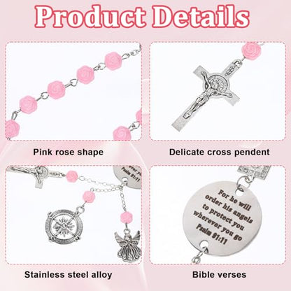 Car Rosary Rosary for Car Cross for Cars Mirror Hanging Cross for Cars Charm Psalm 91: 11 Bible Verse for Rearview Mirrors Religious Gifts Driver Mini Cute Accessories Gift for Women