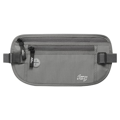 MoKo Travel Money Belt with RFID Blocking, 3 Pockets, Gray | Slim 210D water-resistant nylon design fits discreetly under clothing; adjustable strap fits 28-50 in waists - color: Gray, size: Waist for 28"-50"