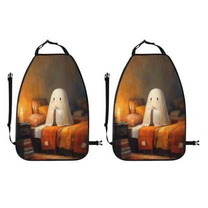 White Sheet Ghost Hands Folded In Prayer Car Seat Back Kick Protectors,2 Pack Kick Mats With Storage Pockets For Vehicles To Protect From Dirt Mud Scratches