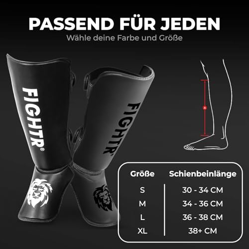 FIGHTR® Shin Guards - with a and Ideal Padding | Thick shin Protection for Kicks in Kickboxing, MMA, Muay Thai and Other Martial Arts - color: Black White, size: Small