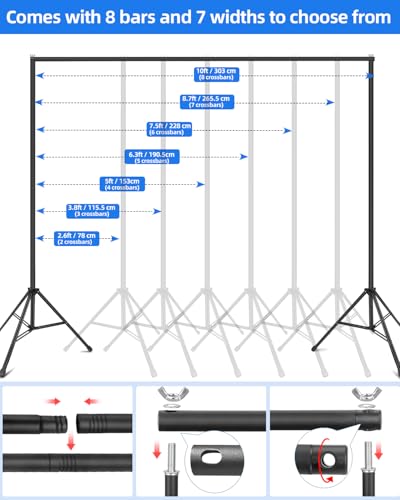Hemmotop Backdrop Stand 10x8ft, Versatile Sizes Adjustable Banner Holder - size: 10x8ft