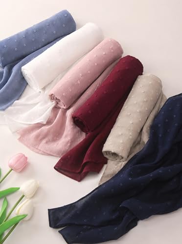 Chiffon Dotted Hijab Scarf for Women, Lightweight Textured Head Wrap Shawl,Soft Muslim Headscarf for Spring Fall - color: Mcmqxf2531-8#lightgreen