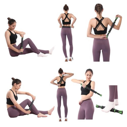 Muscle Roller Massage Roller Stick- Deep Tissue Fascia Blaster for Myofascial Pain Relief, Lymphatic Drainage & Body Sculpting, Handheld Physical Therapy & Recovery Tool (Green Black) - color: Green Black