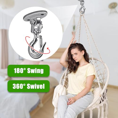 SELEWARE Heavy Duty Ceiling Swing Hanger with Safety Hook - Stainless Steel 360° Swivel Mount for Aerial Yoga, Porch Swing, Hammock Chair, Punching Bag, Tire Swing, 1000 LB Capacity - color: Silver Swing Hanger Hook