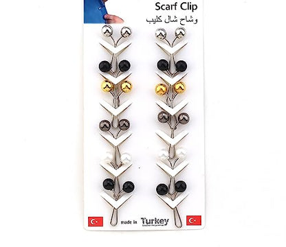 12 pcs No Snag Hijab Safety Pins for Women Muslim Faux Pearl Scarf Shawl Brooch Clips