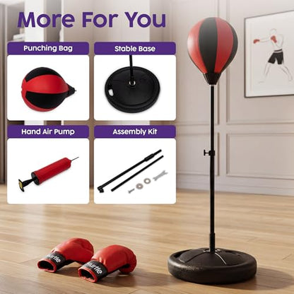 Punching Bag for Kids with Stand, 3FT Adjustable Boxing Set with Permium Gloves, Freestanding Reflex Punching Bag, Easy Assembly Kids Boxing Equipment for Active Play and Training