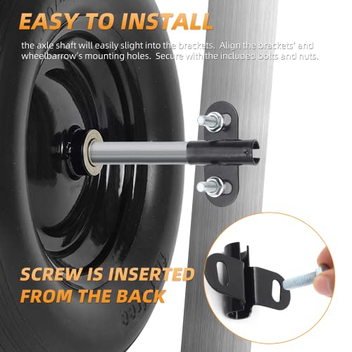 Heavy-Duty Wheelbarrow Axle Bracket Set - 10" x 0.63" Shaft and 2.1" x 3.3" Brackets - Compatible With 5/8" Axles - Includes Bolts and Nuts (1 Set) - size: 10 x 0.63" Axle+Brackets