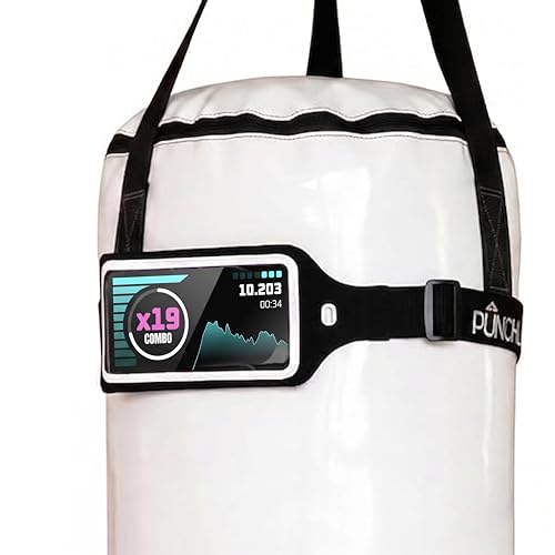 Boxing Phone Holder for Punching Bag – Heavy Bag Strap Mount with Punch Tracker, Fits All Hanging & Freestanding Bags, Works with PunchLab App (Free App Included)