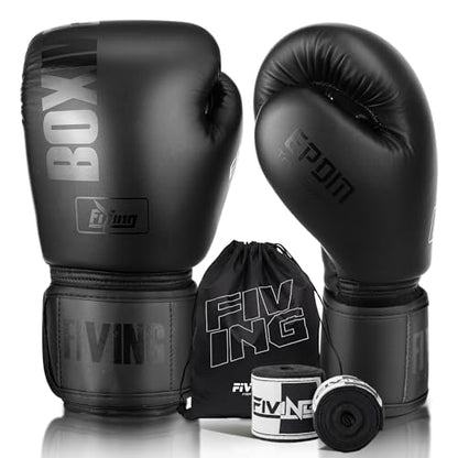 Boxing Gloves with Hand Wraps for Men and Women, Kickboxing, Mixed Martial Arts, Muay Thai, MMA, Heavy Bag Training - color: Black, size: 12oz