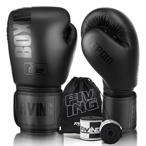 Boxing Gloves with Hand Wraps for Men and Women, Kickboxing, Mixed Martial Arts, Muay Thai, MMA, Heavy Bag Training - color: Black, size: 14oz