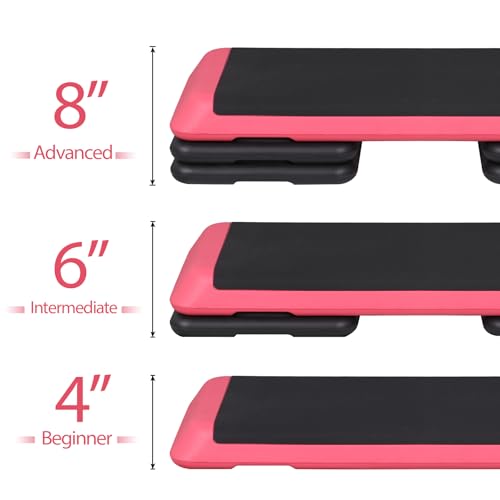F2C 43 inch Aerobic Exercise Step Platform Adjustable Height Stepper Exercise Workout Step Bench with 4 Risers 4" - 6" - 8" Large Fitness Exercise Stair Step for Home Gym Fitness Training - color: Rose Pink