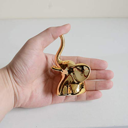 Home Decor Elephant Statues,1 Pair, Small Decorative Accents for Shelves, Livingroom and Bedroom, Gold and White