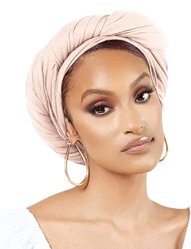 Nonbongoy Head Wraps for Black Women 71"x32" Long Soft Jersey Hijab Turban - color: 1-apricot Headwrap