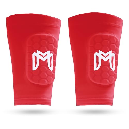 MediCaptain Mini Shin Guards Soccer – Built in Shin Pad Sleeves for Mens, Women, Teens - Small Shin Guards - Lightweight, Breathable Shin Defender Leg Protection - color: Red, size: Mini (3.9 x 2.4 in)
