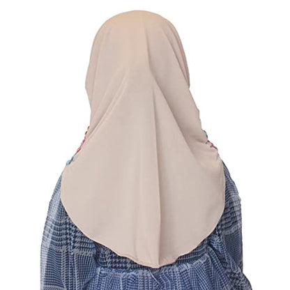 Girls Instant Hijab – Soft Kids Muslim Scarf with Flower, Breathable One-Piece Headscarf for Toddlers Age 2-8 - color: Khaki 1