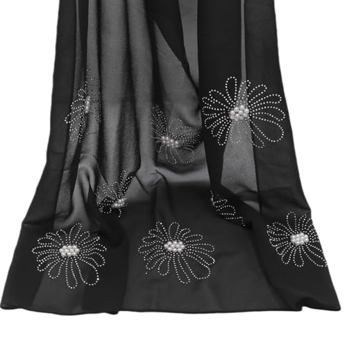 Chiffon Hijab Scarf for Women Muslim Hijab Head Wrap Scarves Soft Rhinestone Chiffon Scarf Fashion Long Scarves Shawl - color: Black