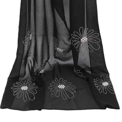 Chiffon Hijab Scarf for Women Muslim Hijab Head Wrap Scarves Soft Rhinestone Chiffon Scarf Fashion Long Scarves Shawl - color: Black