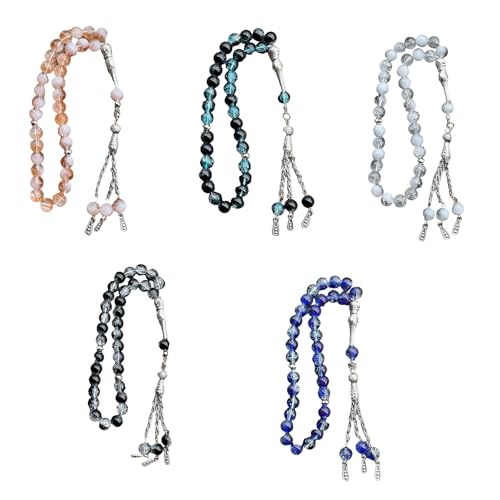 Islamics Prayer Beads 33 Tasbih Ice Cracked Glass Rosary Necklace for Muslims Worship and Spiritual Reflection Daily Worship Tasbih - color: Blue black