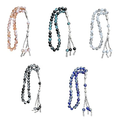 Islamics Prayer Beads 33 Tasbih Ice Cracked Glass Rosary Necklace for Muslims Worship and Spiritual Reflection Daily Worship Tasbih - color: Blue black