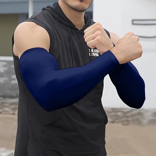 Arm Sleeves for Men and Women Compression UV Sun Protection Tattoo Cover Up Baseball Basketball Football Golf Running - color: Blue