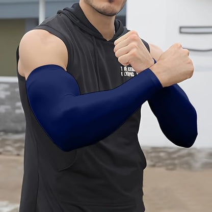 Arm Sleeves for Men and Women Compression UV Sun Protection Tattoo Cover Up Baseball Basketball Football Golf Running - color: Blue