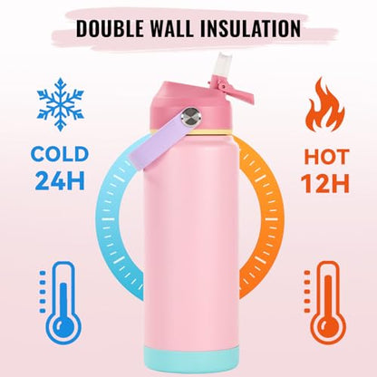 Fijinhom 24oz Insulated Stainless Steel Water Bottle, Wide Mouth Double Wall Vacuum, Silicone Straw, Sweat & Leak Proof, BPA Free Insulated Water Flask for Travel, Keep Cold 24h Hot 12h, Cherry - color: Cherry, size: 24 Ounces