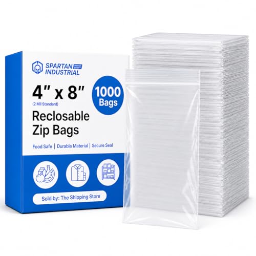 4” X 8” (1000 Count) 2 Mil Clear Reclosable Zip Plastic Poly Bags | with Resealable Lock Seal Zipper - Spartan Industrial - size: 4” X 8”